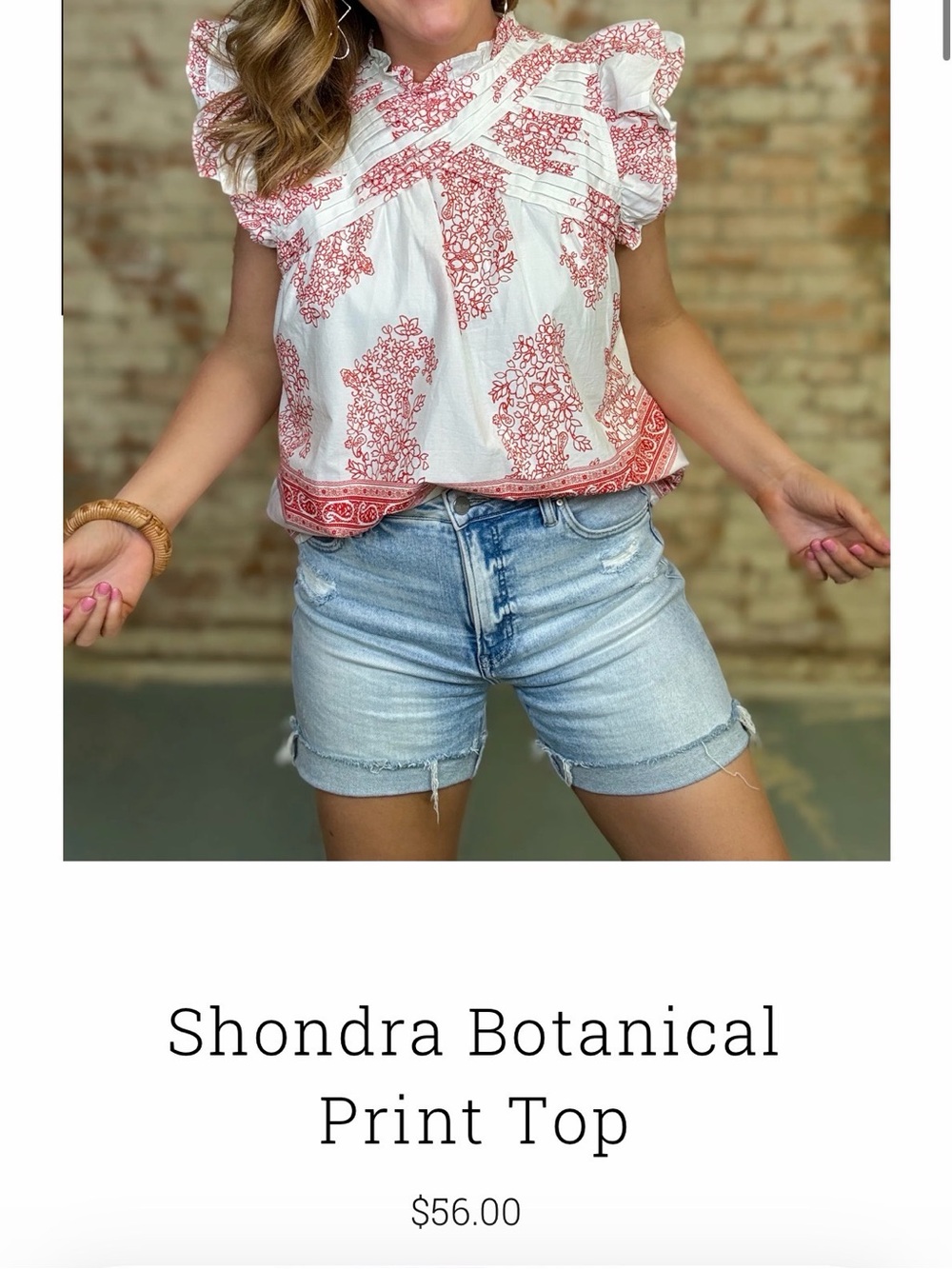 entro White Top with Red Botanical Print